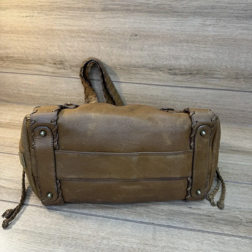 Kooba Sienna Leather Satchel Handbag Tan Whipstitch Braided Hobo Bag Vintage Y2K